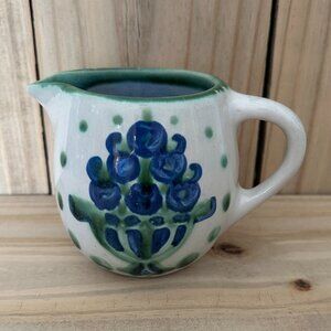 Signed M A Hadley Stoneware Pottery Creamer Blueberry Bouquet 3.75" tall